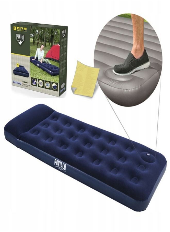 Bestway Easy Inflate Flocked Air Bed/Single Built in foot Pump 185X76X22Cm -26-67223