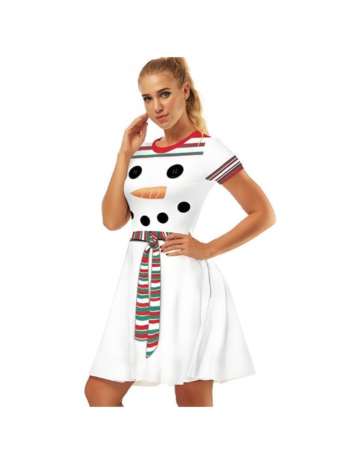 إسكدنيا النساء قصيرة الأكمام مطبوعة زي فستان عناصر عيد الميلاد فستان - Image 1