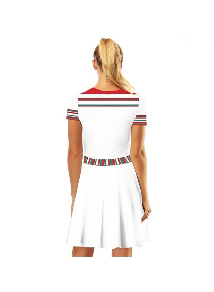 إسكدنيا النساء قصيرة الأكمام مطبوعة زي فستان عناصر عيد الميلاد فستان - Image 2