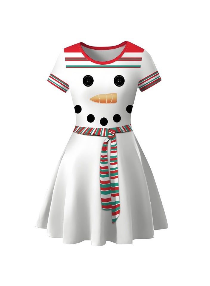 إسكدنيا النساء قصيرة الأكمام مطبوعة زي فستان عناصر عيد الميلاد فستان - Image 3