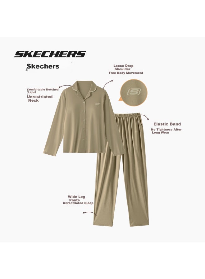 SKECHERS طقم بيجامة شتوي خريفي للرجال من سكيشرز مع سترة بأكمام طويلة وياقة فضفاضة مقاس كبير ملابس نوم - Image 1