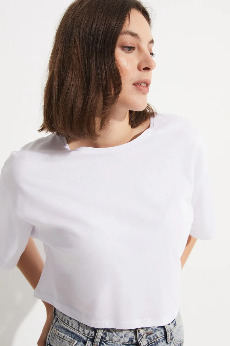JUNE 100% Cotton Loose Crop T-Shirt