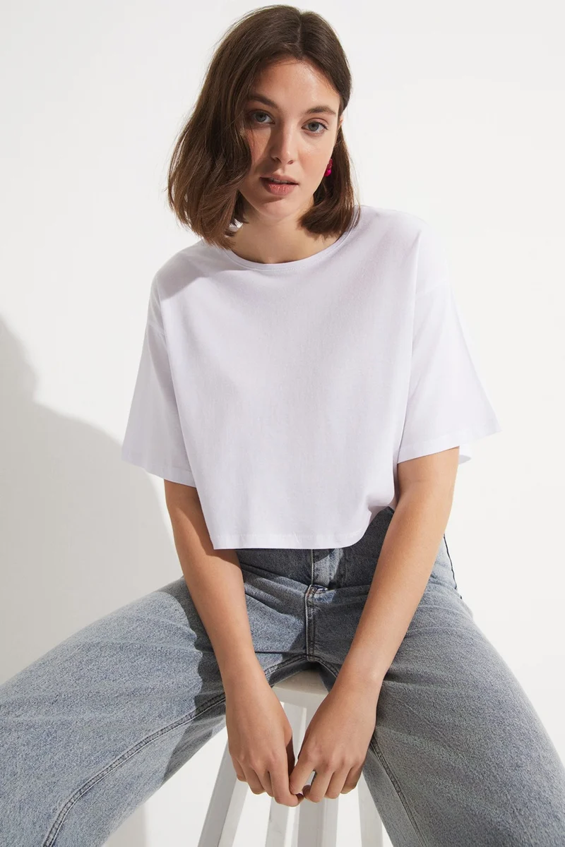 JUNE 100% Cotton Loose Crop T-Shirt