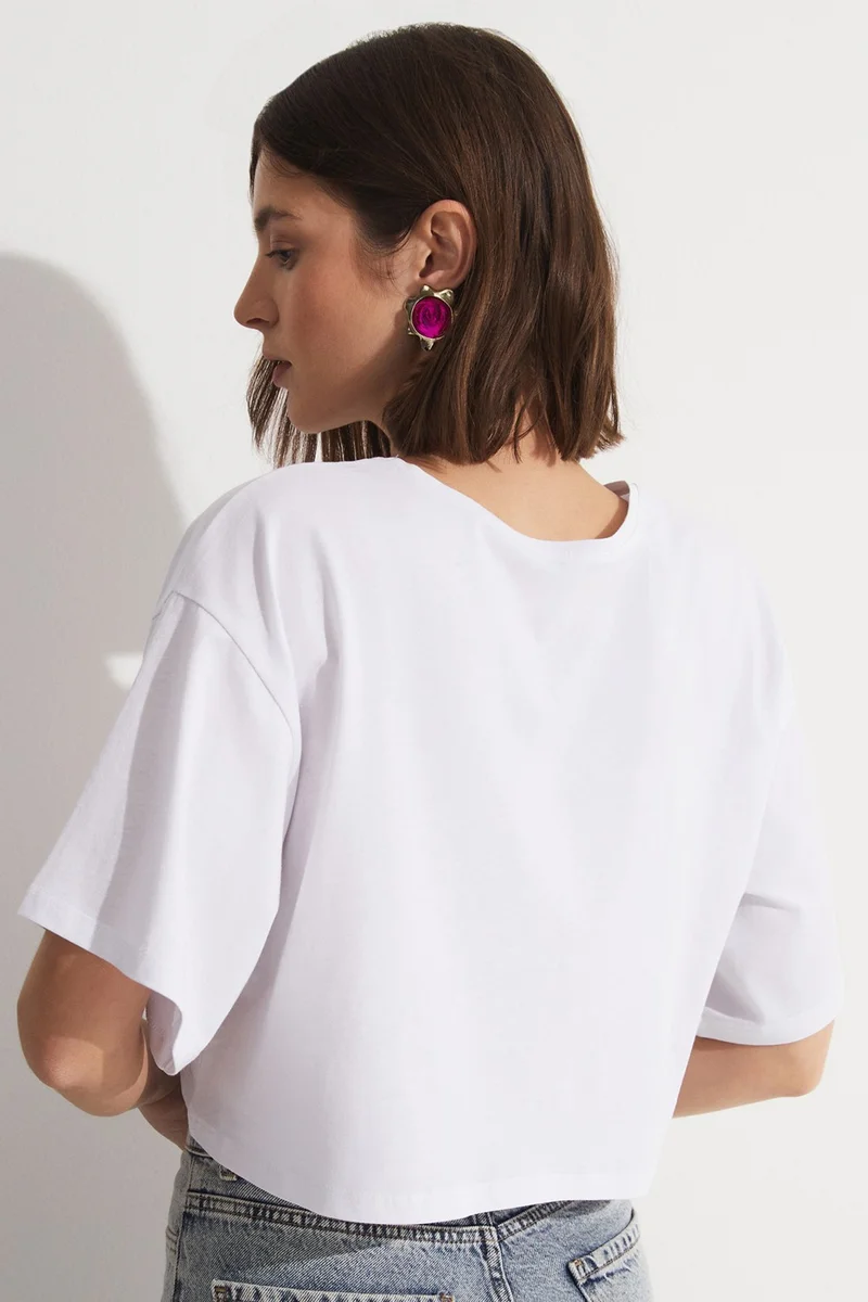 JUNE 100% Cotton Loose Crop T-Shirt