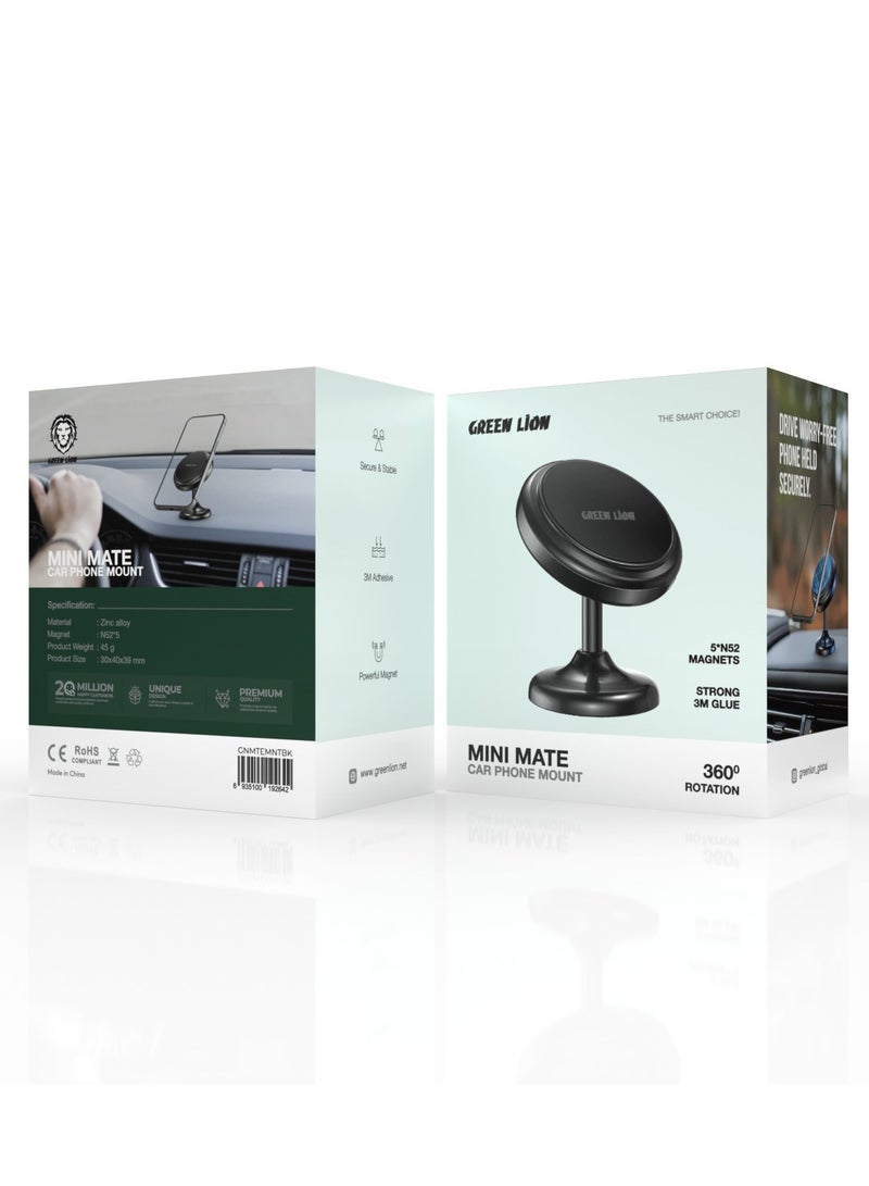 GREEN LION Mini Car Phone Mount / Strong Magnets / Strong 3M Glue / 360° Rotation / Secure & Stable Phone Holder - Black - Image 3