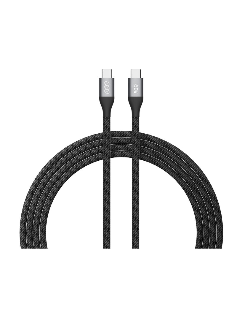 QCY Type-C to Type-C 60W Charging Cable 1m - Black - DC21-B – Fast Charging Cable with High-Speed Data Transfer, Precision Braided Design & Sturdy Metal Plug black - Image 1