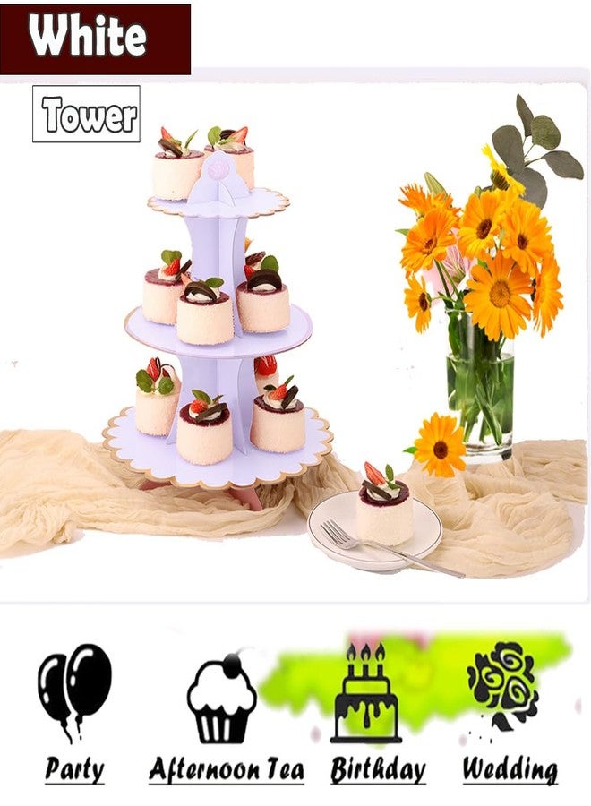 MRPAPA White Tiered Cupcake Stand 2 Pack, 3 Tier Serving Tray for Party Decor, Cup Cake Tower Holder for 24 Cupcakes, Dessert Holder for for Birthday Graduation Baby Shower Tea Party (White) - Image 3