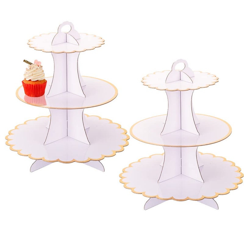MRPAPA White Tiered Cupcake Stand 2 Pack, 3 Tier Serving Tray for Party Decor, Cup Cake Tower Holder for 24 Cupcakes, Dessert Holder for for Birthday Graduation Baby Shower Tea Party (White) - Image 1