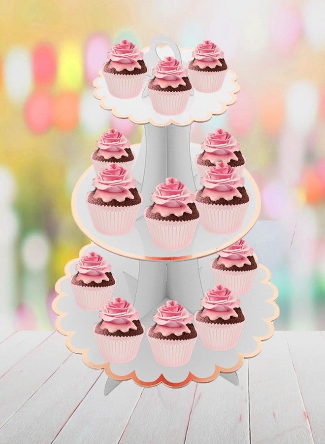 MRPAPA White Tiered Cupcake Stand 2 Pack, 3 Tier Serving Tray for Party Decor, Cup Cake Tower Holder for 24 Cupcakes, Dessert Holder for for Birthday Graduation Baby Shower Tea Party (White) - Image 2