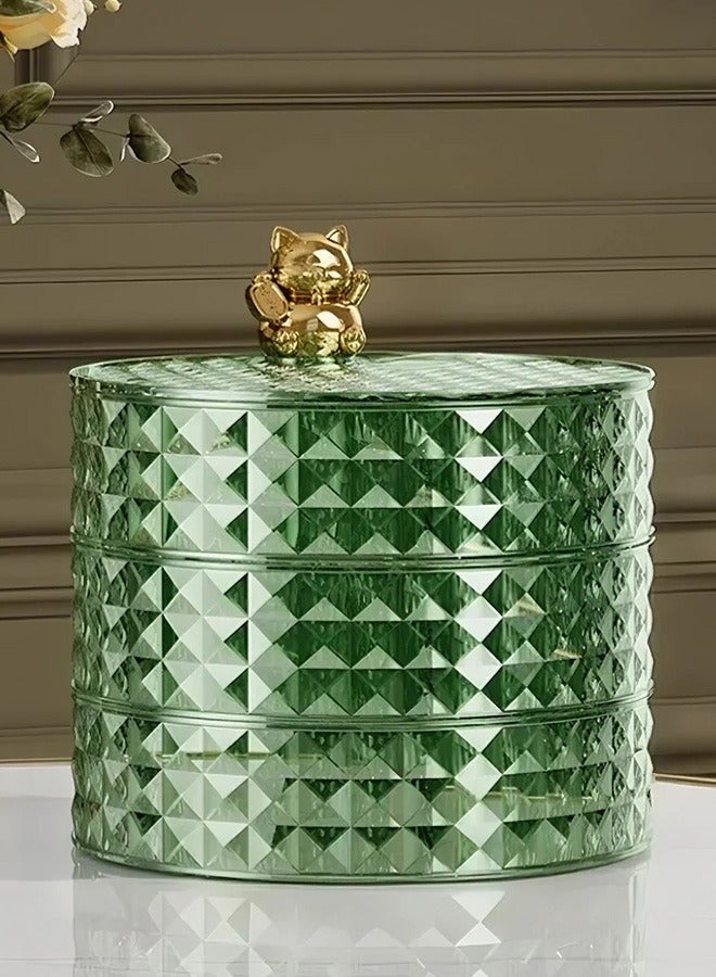 Sunnaltree 3-Tier Rotatable Snack Serving Tray,  Stackable Divided Dried Fruit Plate, Clear Snack Storage Box, Snack Candy Box Dry Fruit Container with Hidden Toothpick Storage, Dustproof and Moisture-proof, Transparent for Home Party Hotel（Green） - Image 1