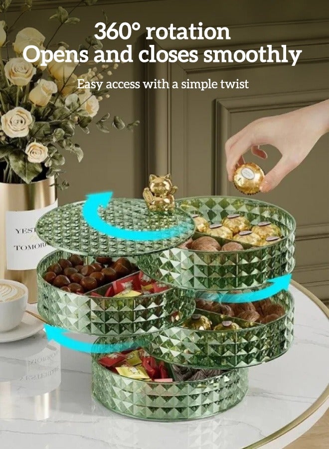 Sunnaltree 3-Tier Rotatable Snack Serving Tray,  Stackable Divided Dried Fruit Plate, Clear Snack Storage Box, Snack Candy Box Dry Fruit Container with Hidden Toothpick Storage, Dustproof and Moisture-proof, Transparent for Home Party Hotel（Green） - Image 2