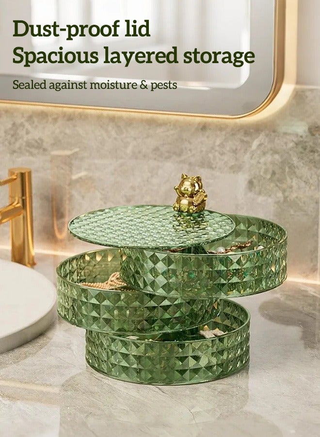 Sunnaltree 3-Tier Rotatable Snack Serving Tray,  Stackable Divided Dried Fruit Plate, Clear Snack Storage Box, Snack Candy Box Dry Fruit Container with Hidden Toothpick Storage, Dustproof and Moisture-proof, Transparent for Home Party Hotel（Green） - Image 3