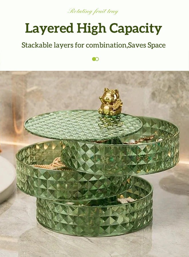Sunnaltree 3-Tier Rotatable Snack Serving Tray,  Stackable Divided Dried Fruit Plate, Clear Snack Storage Box, Snack Candy Box Dry Fruit Container with Hidden Toothpick Storage, Dustproof and Moisture-proof, Transparent for Home Party Hotel（Green） - Image 4