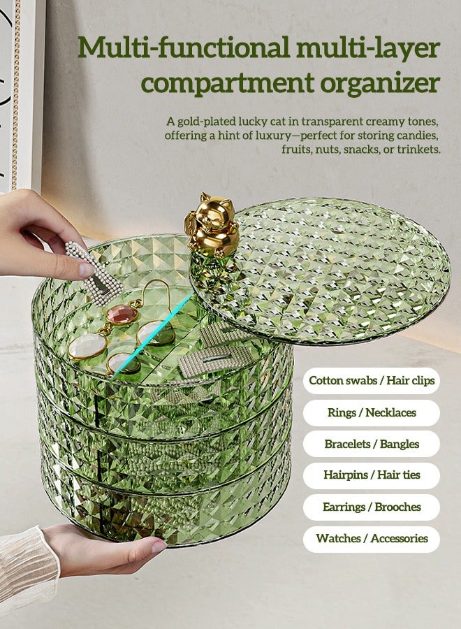 Sunnaltree 3-Tier Rotatable Snack Serving Tray,  Stackable Divided Dried Fruit Plate, Clear Snack Storage Box, Snack Candy Box Dry Fruit Container with Hidden Toothpick Storage, Dustproof and Moisture-proof, Transparent for Home Party Hotel（Green） - Image 5