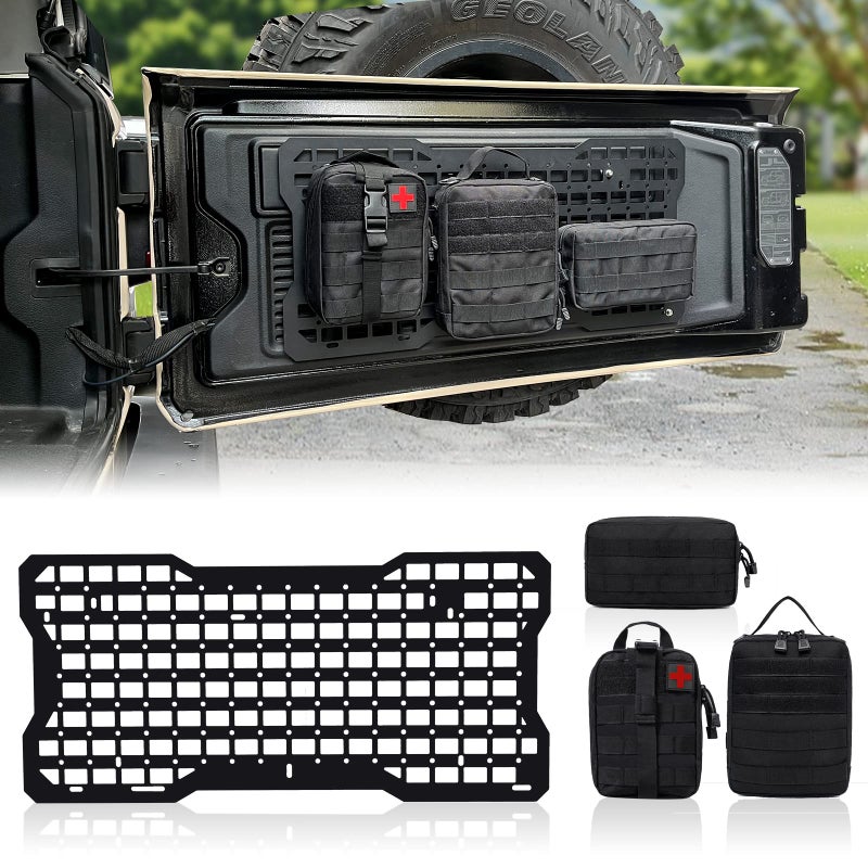 Z8 Wrangler Tailgate Tactical Panel with 3 Moll PouchJKJL Rear Door Cargo Organizer Kit Compatible with Jeep Wrangler 20072022 JK JKU  20182022 JL JLU Aluminum Alloy