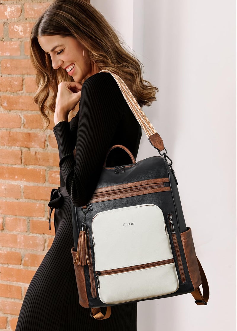 Shrrie Vegan Leather Laptop Backpack for Women 15.6 inch Work Backpack Fashion Travel Backpack Purse for Business College - Image 2