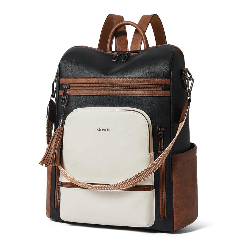Shrrie Vegan Leather Laptop Backpack for Women 15.6 inch Work Backpack Fashion Travel Backpack Purse for Business College - Image 1