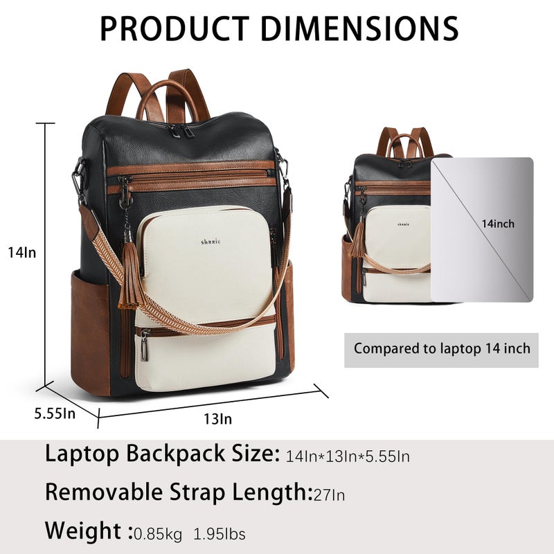 Shrrie Vegan Leather Laptop Backpack for Women 15.6 inch Work Backpack Fashion Travel Backpack Purse for Business College - Image 3