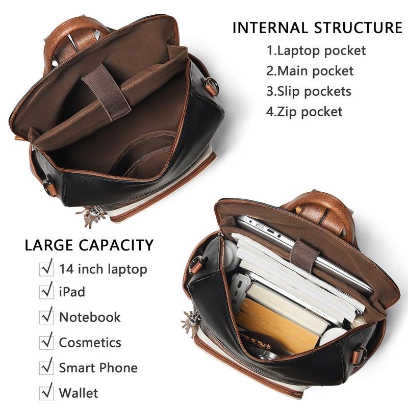 Shrrie Vegan Leather Laptop Backpack for Women 15.6 inch Work Backpack Fashion Travel Backpack Purse for Business College - Image 4