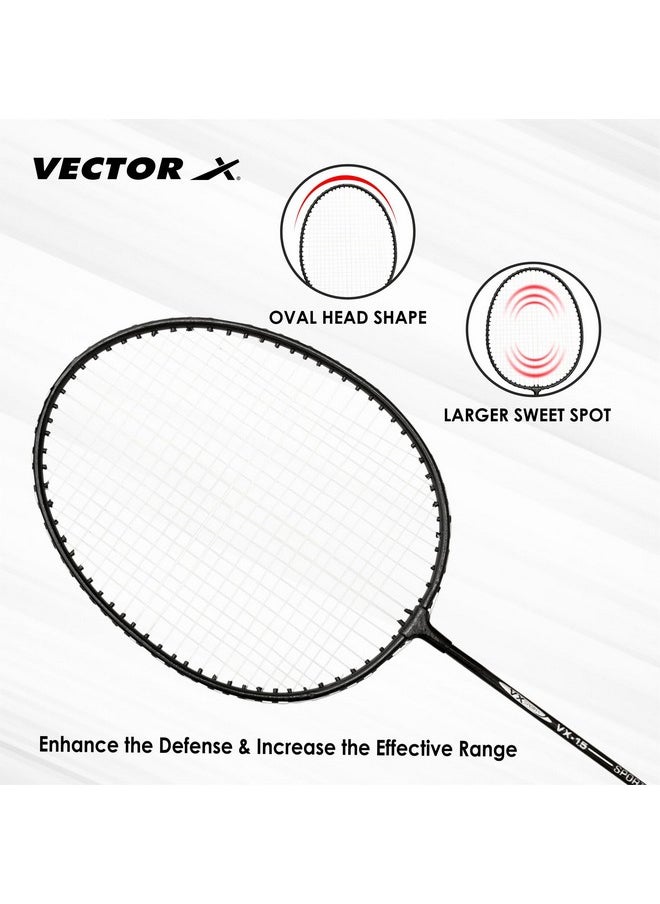 X Vx-15 Graphite Frame Badminton Racquet With Shuttle For Seniors (Multicolor) - Set Of 2
