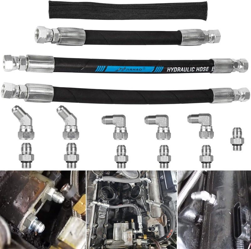 Camoo High Pressure Oil Pump Lines HPOP Hoses Kit & Crossover Fittings Kit For 1999-2003 Ford 7.3L Powerstroke Diesel Engines E350 E450 E550 Excursion F250 F350 F450 F550 F650 F750 - Image 1