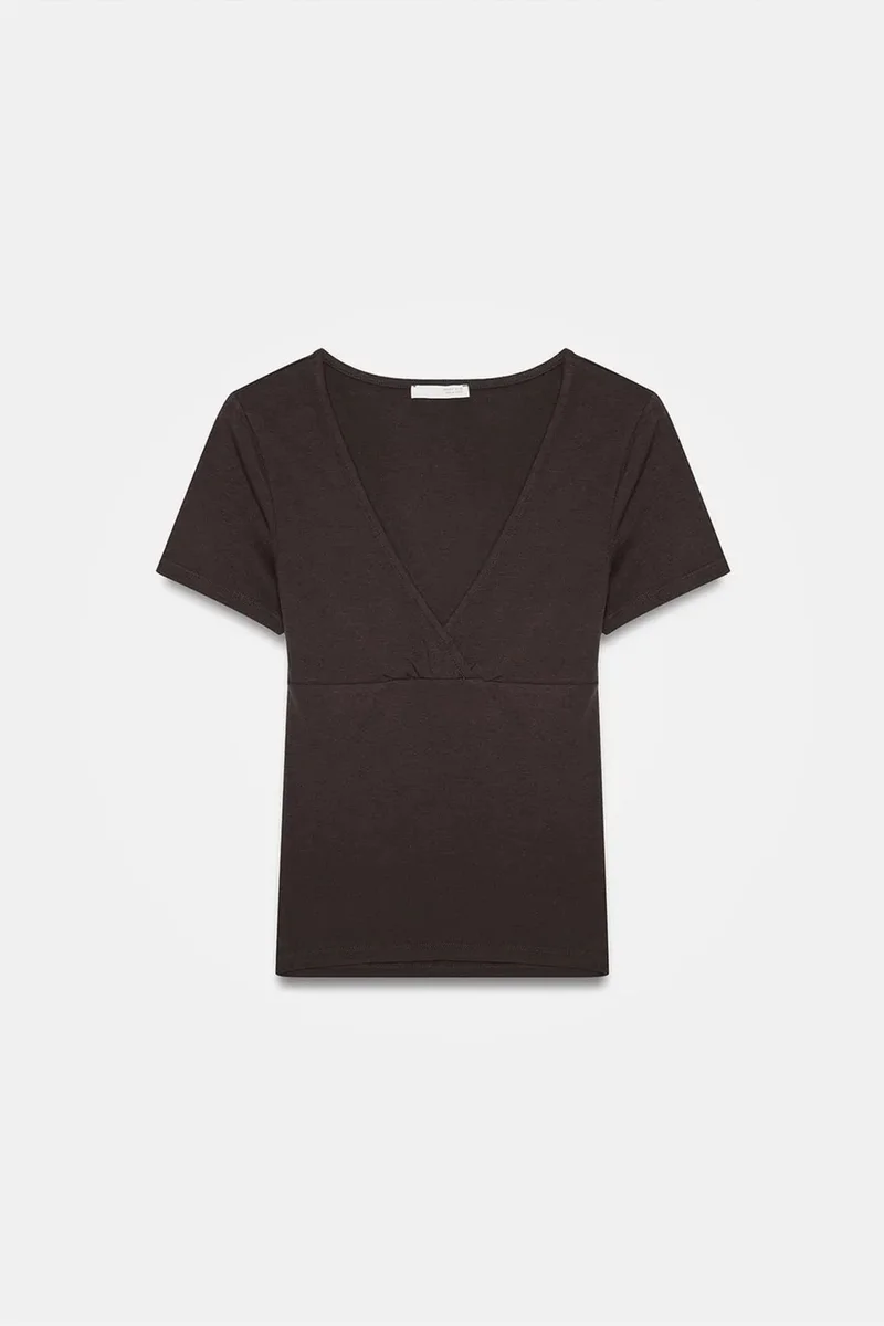 Dilvin Coffee Brown DILVIN Fitted V-Neck Short-Sleeve T-Shirt for Women | Best Price UAE