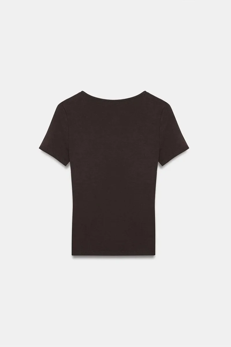 Dilvin Coffee Brown DILVIN Fitted V-Neck Short-Sleeve T-Shirt for Women | Best Price UAE