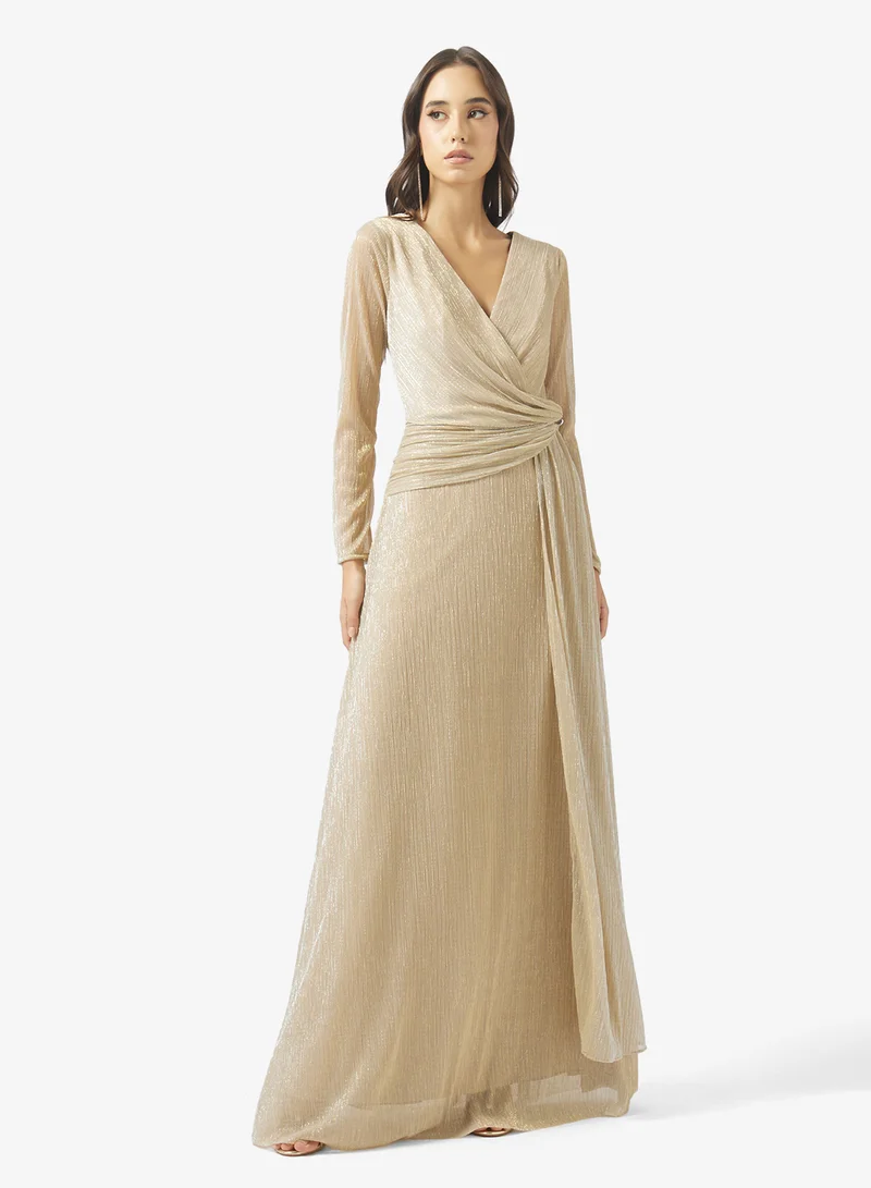 Metallic Draped Evening Dress