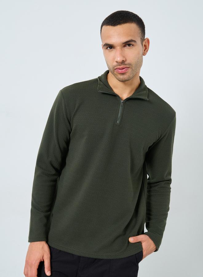 Styli Pebble Textured Relaxed Fit Quarter Zip Sweatshirt - Image 3