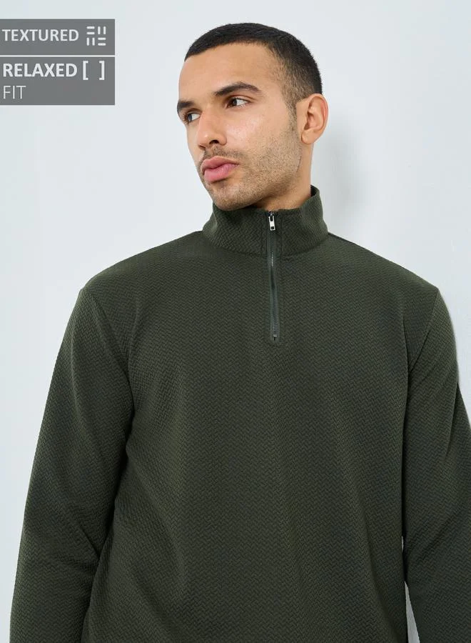 Styli Styli Olive Pebble Textured Relaxed Fit Sweatshirt