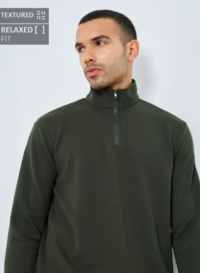 Styli Pebble Textured Relaxed Fit Quarter Zip Sweatshirt - Image 1