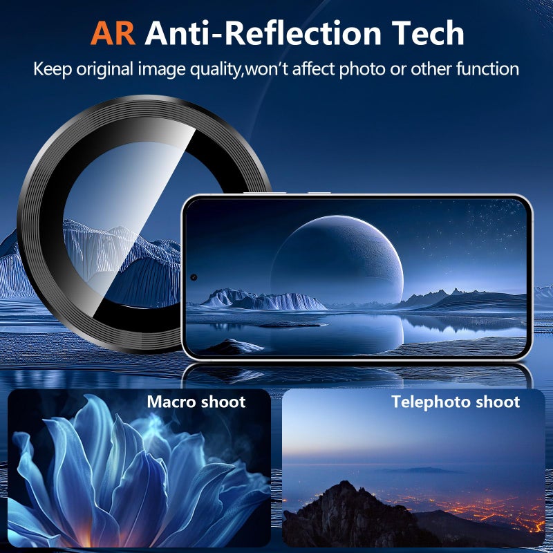 Avocase for Samsung Galaxy S25 FE Camera Lens Protector, Individual Metal Ring Tempered Glass Lens Cover, [Strong Adsorption] Scratch Resistant Ultra-Thin HD Clear Lens Cover, 1 Set-Black - Image 3