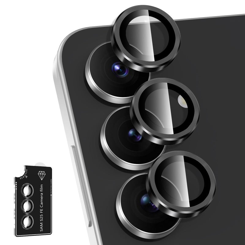 Avocase for Samsung Galaxy S25 FE Camera Lens Protector, Individual Metal Ring Tempered Glass Lens Cover, [Strong Adsorption] Scratch Resistant Ultra-Thin HD Clear Lens Cover, 1 Set-Black - Image 1