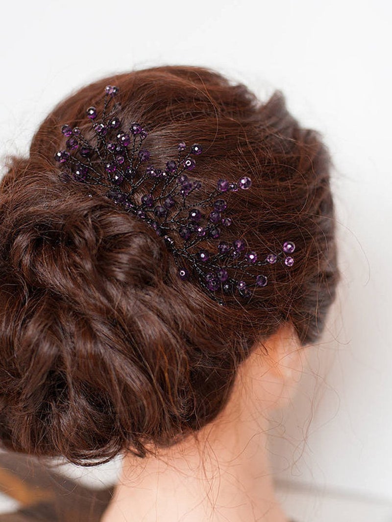 FXmimior Bridal Hair Accessories Hair Comb Violet Wedding Purple Bridesmaid Headwear Branch Comb Bridesmaid Gift Amethyst Beaded Hair Piece Wedding Prom Hair Comb