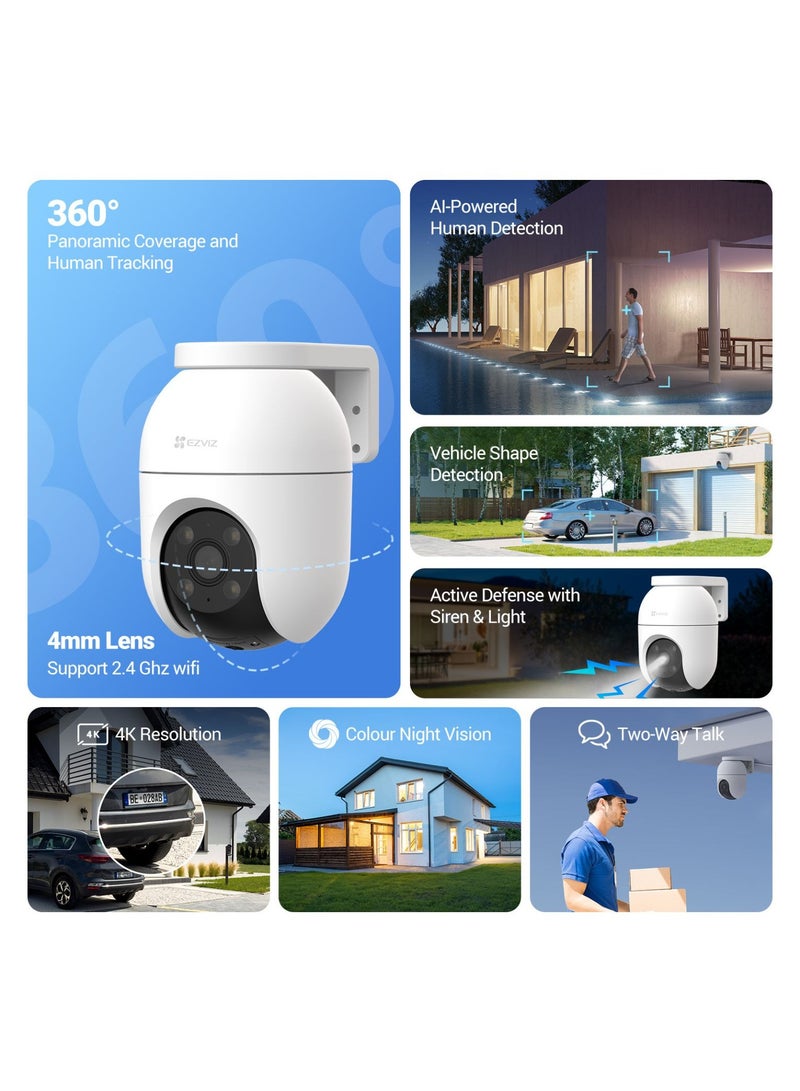 إيزفيز كاميرا أمان C8C، كاميرا واي فاي خارجية 4K بدقة 8 ميجابكسل، كاميرا CCTV للمنزل مع تغطية 360°، كشف شكل الإنسان/المركبة بالذكاء الاصطناعي، تتبع الزوم التلقائي، رؤية ليلية ملونة، مقاومة للعوامل الجوية، محادثة ثنائية الاتجاه - Image 2