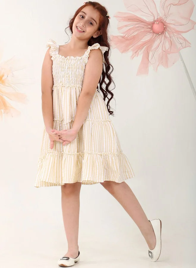 بونكيدز BONKIDS Yellow Striped A-Line Dress for Girls