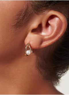 Pearl Double Hoops Earrings - Silver