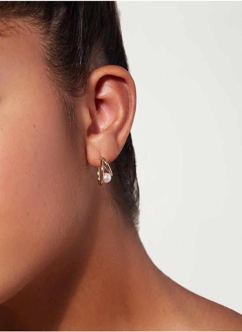 Artsy Silver - Pearl Double Hoops Earrings - Silver - Image 1