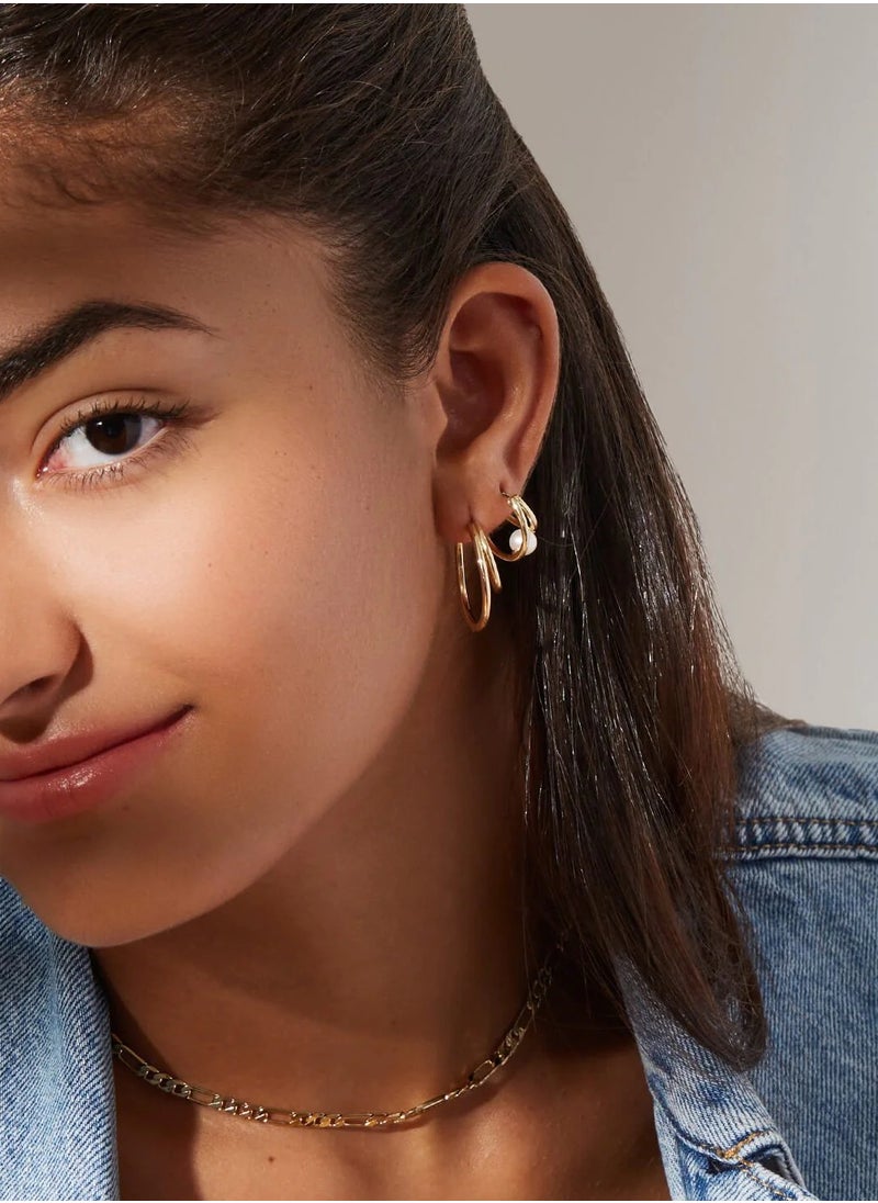 Artsy Silver - Pearl Double Hoops Earrings - Silver - Image 1