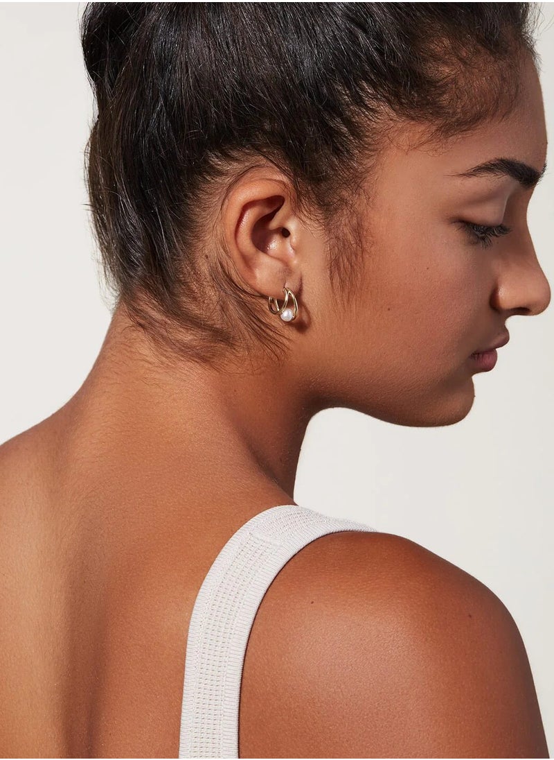 Artsy Silver - Pearl Double Hoops Earrings - Silver - Image 1