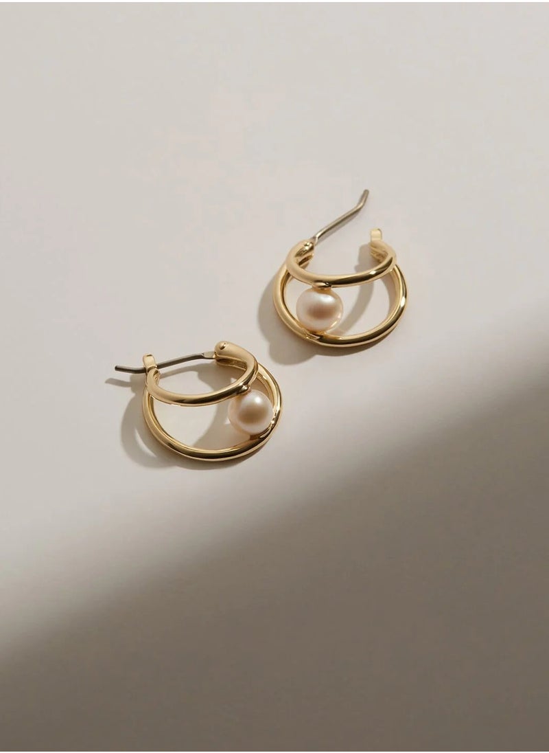 Artsy Silver - Pearl Double Hoops Earrings - Silver - Image 1
