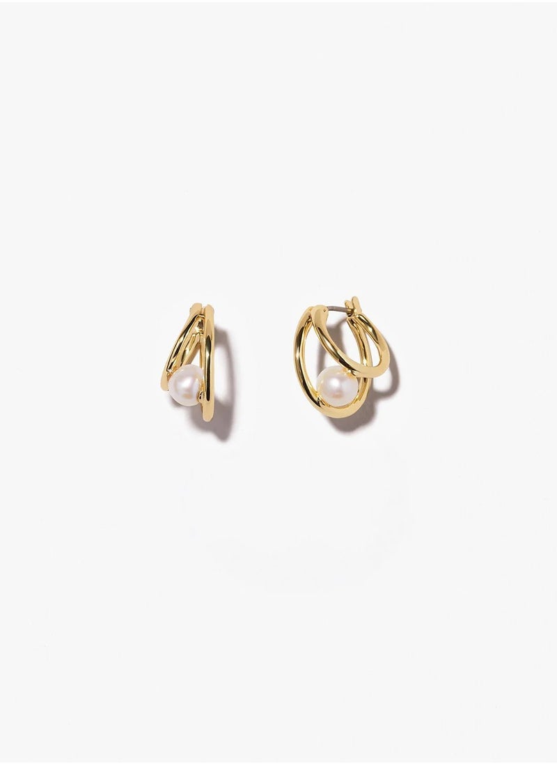 Artsy Silver - Pearl Double Hoops Earrings - Silver - Image 1