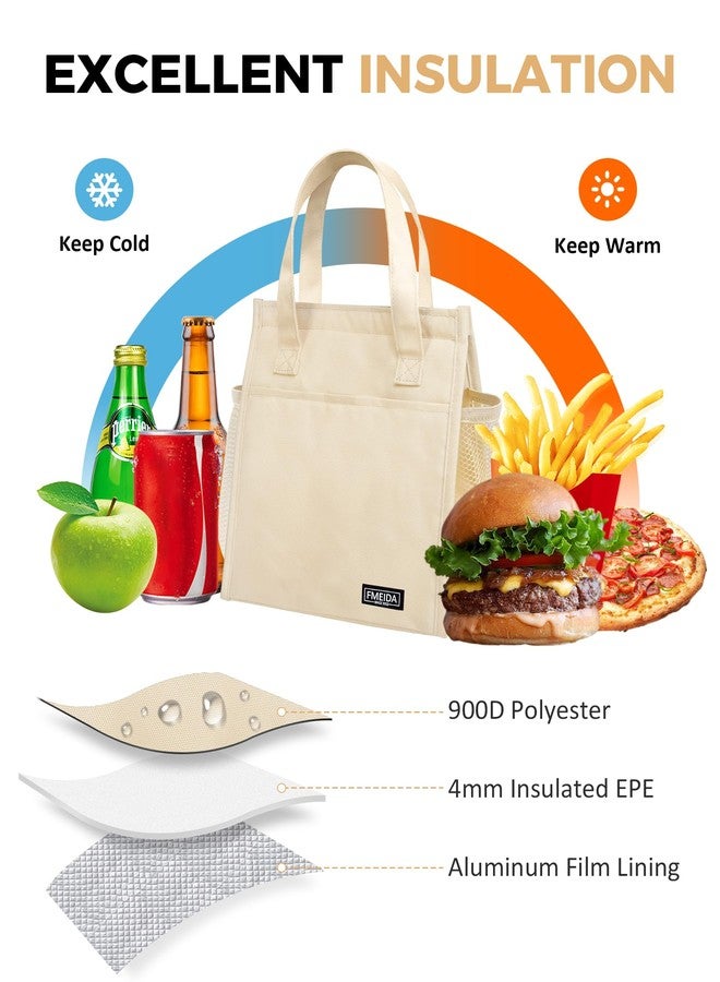 Fmeida Insulated Lunch Bag Women, Simple Lunch Tote Bags, Waterproof Thermal Cooler Lunch Bag, Reusable Adult Lunch Box Bag for Women | Medium Butterfly, Front&Side&Interior Pockets - Image 5