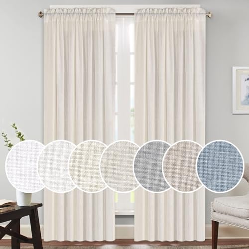 PrinceDeco Natural Linen Curtains Linen Curtains for BedroomLiving Room Light Filtering Farmhouse Window Curtains Vertical Drapes Rod Pocket2 Panels 52 W x 84 L