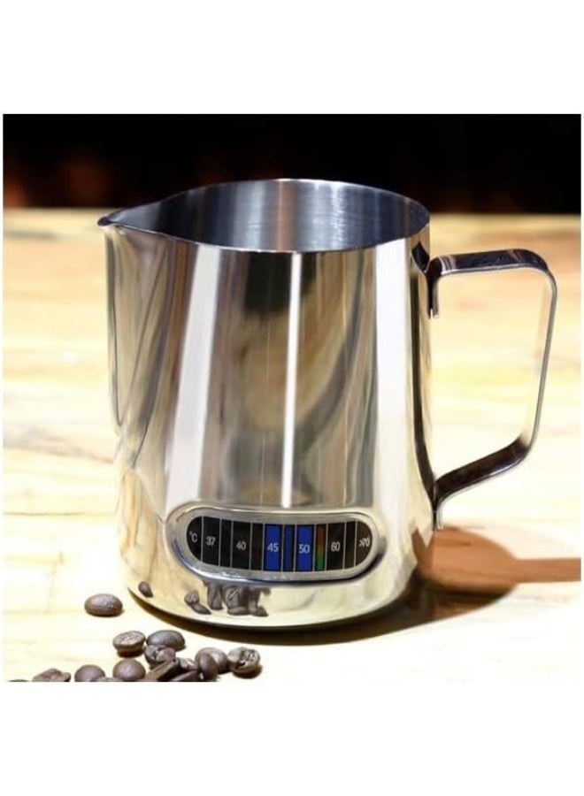 600ml Stainless Steel Milk Frothing Pitcher with Built-in Thermometer – Latte Art Steaming Jug for Cappuccino and Coffee  - Image 3
