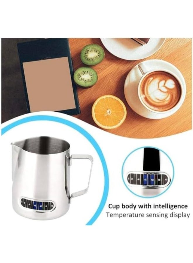 600ml Stainless Steel Milk Frothing Pitcher with Built-in Thermometer – Latte Art Steaming Jug for Cappuccino and Coffee  - Image 4