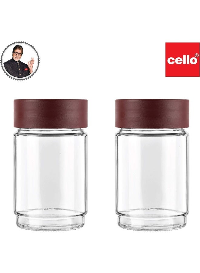 Cello Modustack Glassy Storage Jar, Stackable, Clear, Set of 2, 750ml Each, Maroon, Medium - Image 2