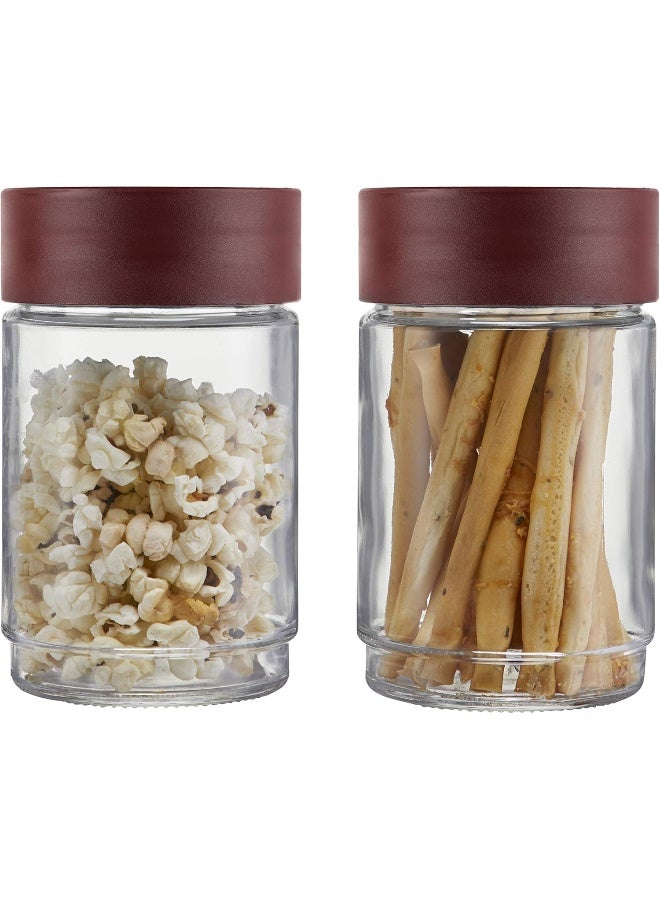 Cello Modustack Glassy Storage Jar, Stackable, Clear, Set of 2, 750ml Each, Maroon, Medium - Image 1