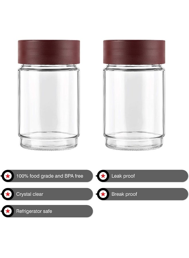 Cello Modustack Glassy Storage Jar, Stackable, Clear, Set of 2, 750ml Each, Maroon, Medium - Image 3