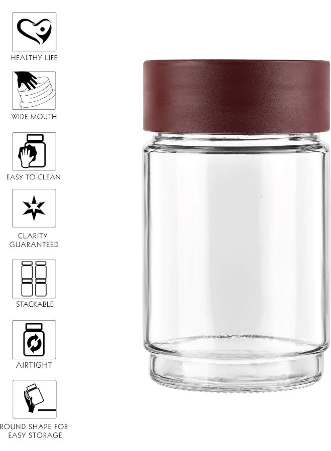Cello Modustack Glassy Storage Jar, Stackable, Clear, Set of 2, 750ml Each, Maroon, Medium - Image 5